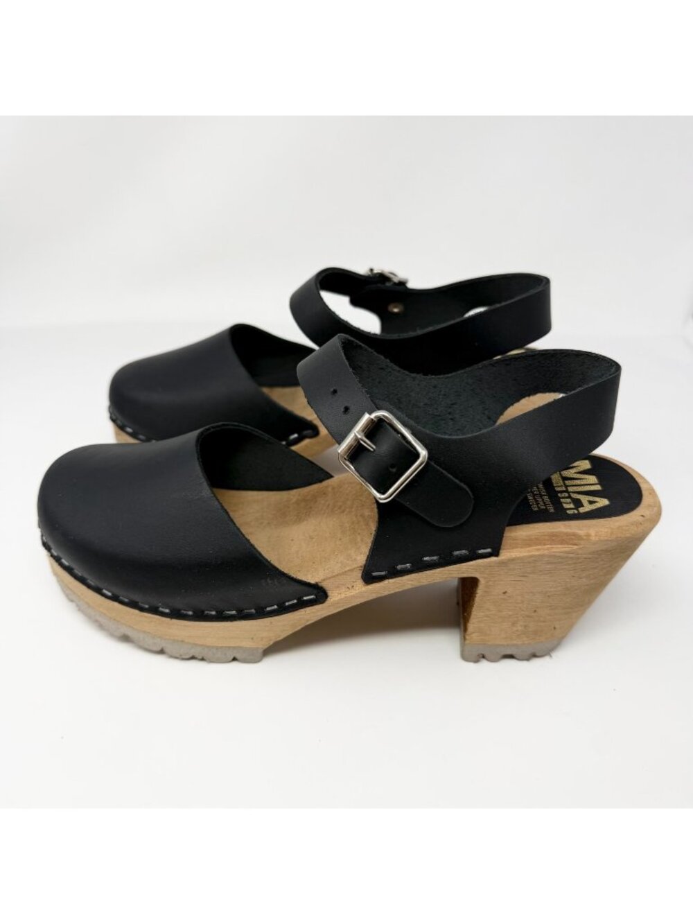 Mia Clogs 1976 Black Leather Sandals Preppy Dark Academia Minimalist Sz 9